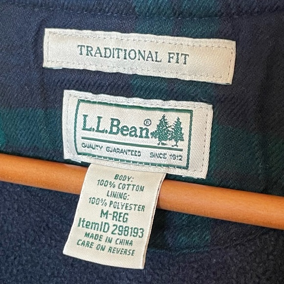 L.L. Bean Men’s Med Hooded Fleece Shirt Jacket Green Blue Plaid Traditional Fit - Picture 4 of 5